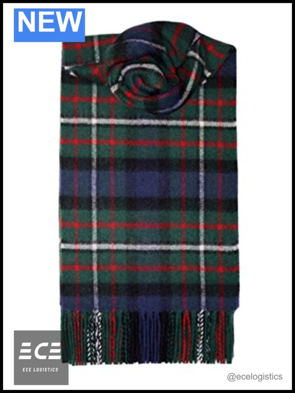 100% Pure Lambswool Tartan Scarf Scotland Made Rolled Fringe 70"